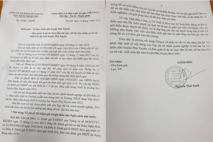 Hà Nội: Huyện Phú Xuyên thông tin về vụ "lùm xùm" đấu thầu dự án "mua sắm trang thiết bị trường học"