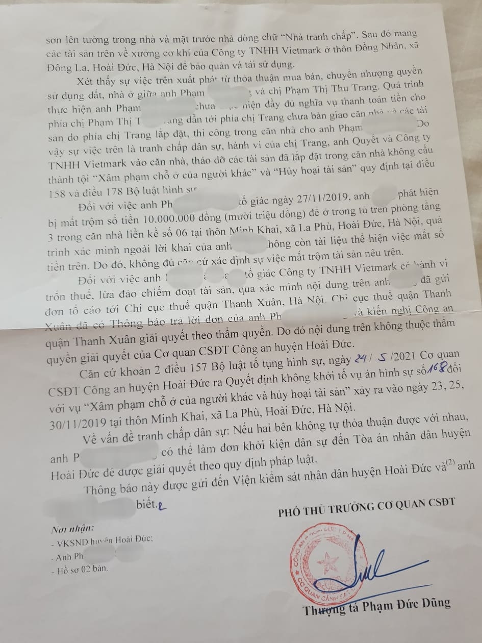 Nhà đang ở bỗng bị đập phá, trộm cắp nhưng Công an huyện Hoài Đức lại cho là tranh chấp dân sự (!?).
