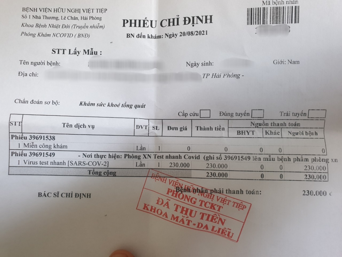 TP Hải Phòng: Dân thắc mắc về việc thu phí Test nhanh Covit cao hơn quy định của Bộ Y tế
