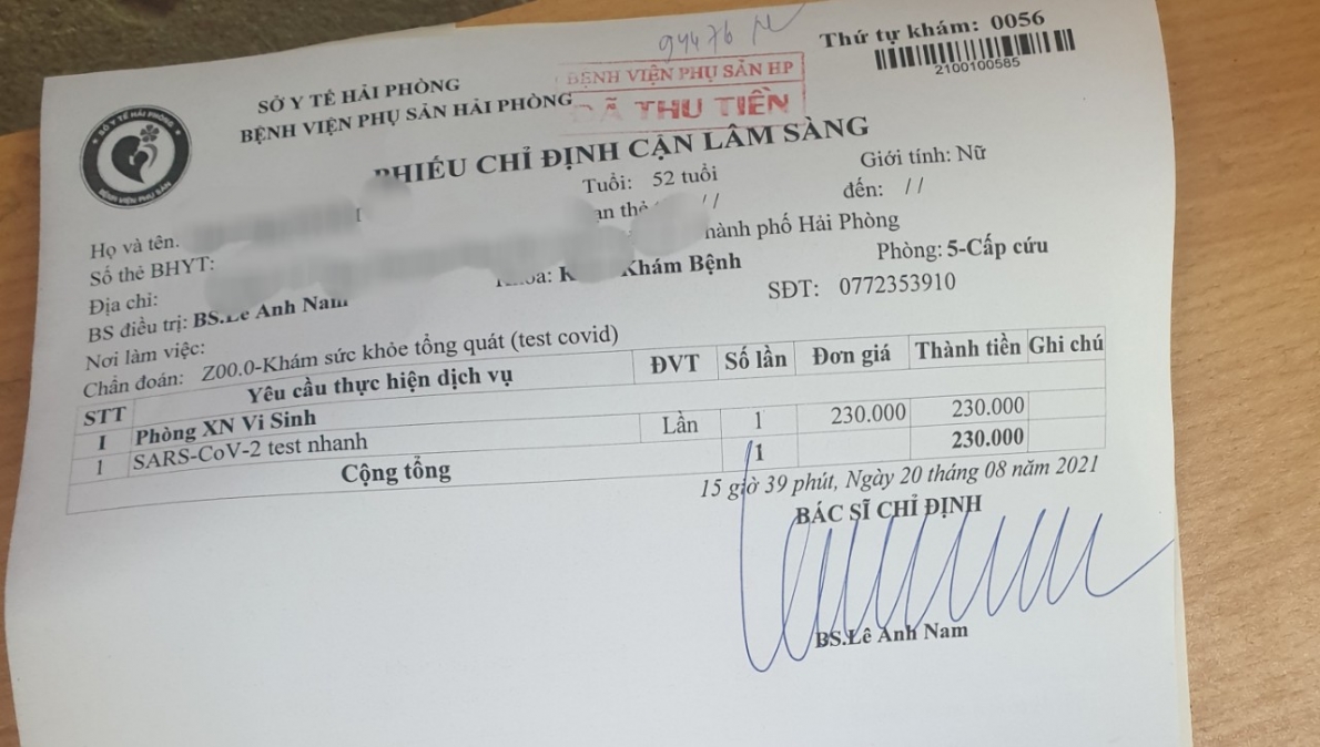TP Hải Phòng: Dân thắc mắc về việc thu phí Test nhanh Covit cao hơn quy định của Bộ Y tế