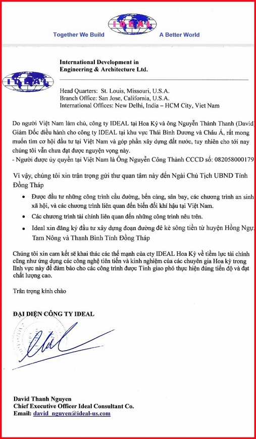 Công ty IDEAL Hoa Kỳ và Dự án “Đê kè sông Tiền tỉnh Đồng Tháp”