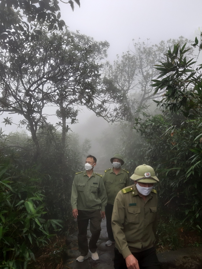 Cán bộ Ban quản lý di tích và rừng quốc gia Yên Tử tuần tra bảo vệ rừng.