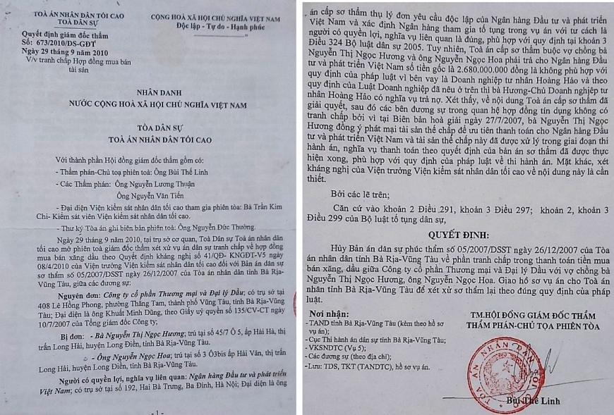 Ngày 29/9/2010, TAND Tối cao ra Quyết định giám đốc thẩm số 673/DS-GĐT, tuyên hủy một phần Bản án số 05/2007/DSST