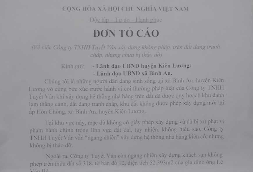 Dân bức xúc đề nghị xử lí nghiêm những sai phạm của Công ty TNHH Tuyết Vân