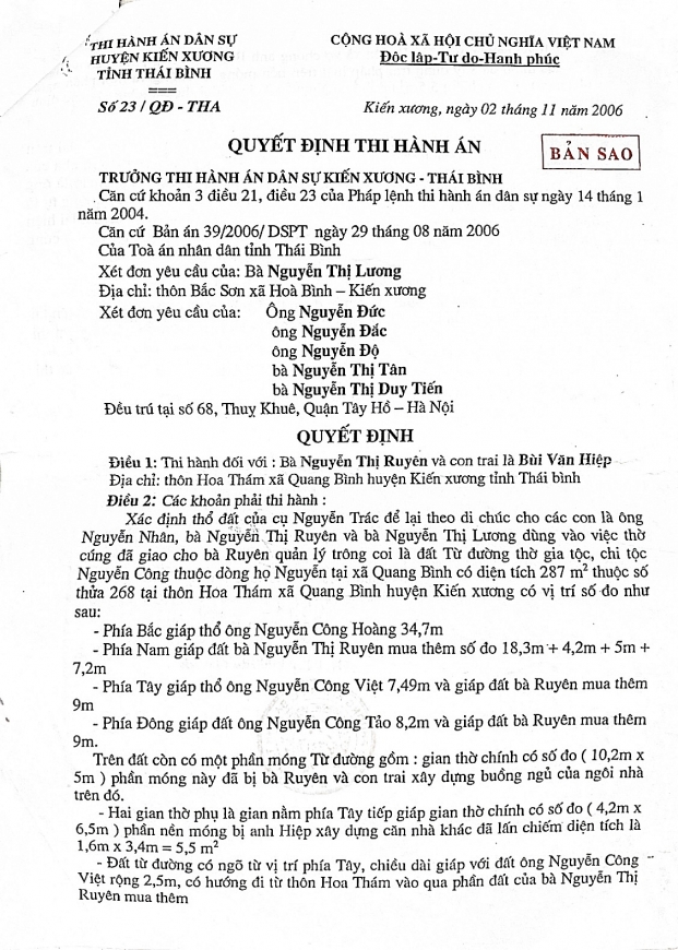 Mười sáu năm bản án chưa thi hành, Cục Thi hành án dân sự tỉnh Thái Bình nêu những lí do ngụy biện