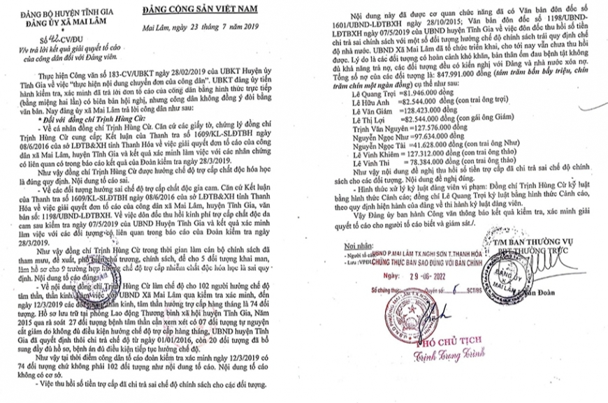 và Văn bản số 42-CV/ĐU ngày 23/7/2019 của Đảng ủy xã Mai Lâm.