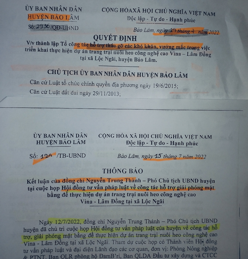 Các văn bản UBND huyện Bảo Lâm