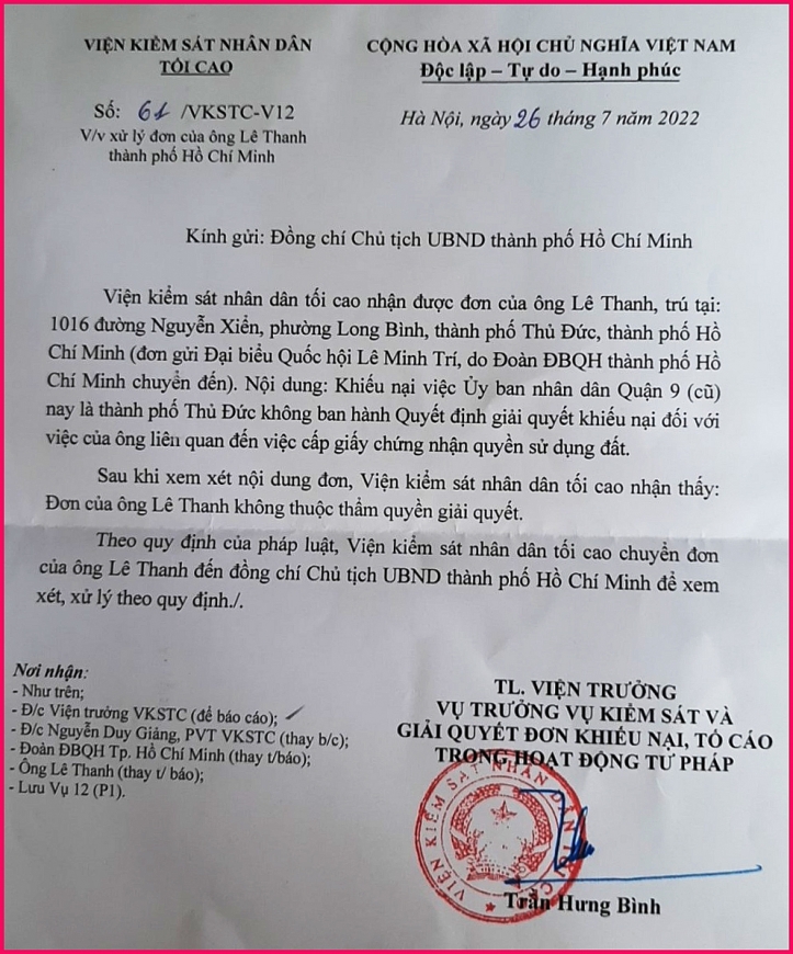Văn phòng Chủ tịch nước yêu cầu giải quyết dứt điểm khiếu nại của gia đình cụ Phạm Thị Bông