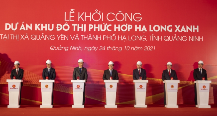 Phó Thủ tướng Lê Văn Thành và lãnh đạo tỉnh Quảng Ninh, bấm nút khởi công Dự án Khu đô thị phức hợp Hạ Long xanh