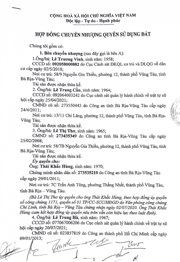 Hợp đồng chuyển nhượng quyền sử dụng đất có công chứng tại Phòng Công chứng Mai Thành Long.