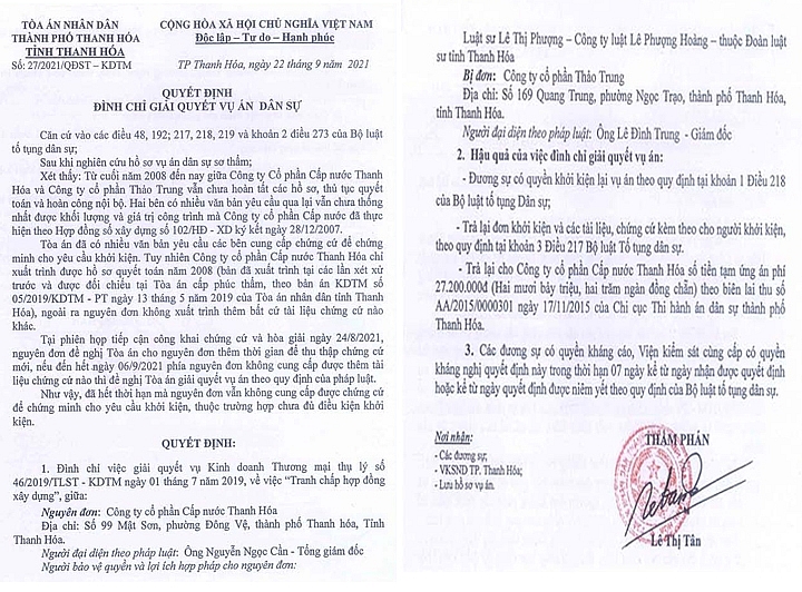 Đình chỉ vụ kiện kéo dài 9 năm của Công ty Cấp nước Thanh Hóa