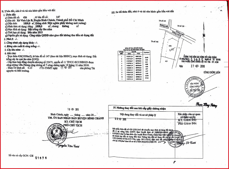 Giấy quyền sử dụng đất, quyền sở hữu nhà ở và tài sản khác trên thửa đất 426 của ông Đỗ Quốc Thái Sơn.