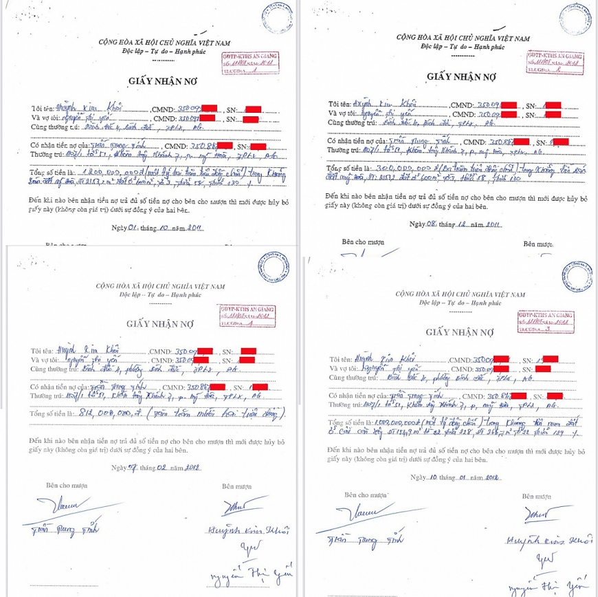 Các giấy nhận nợ
