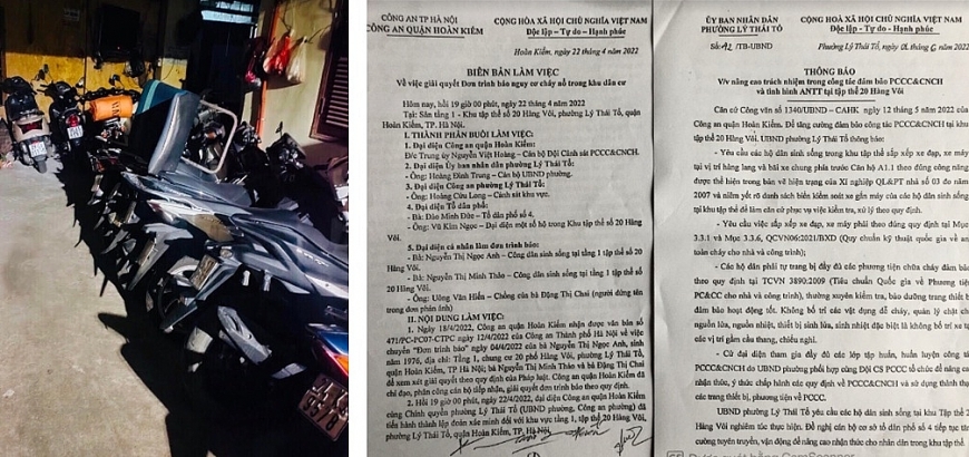 Nơi rộng nhất đường thoát nạn và Biên bản kiểm tra của Công an quận. Hoàn Kiếm,Thông báo của UBND phường Lý Thái Tổ. 