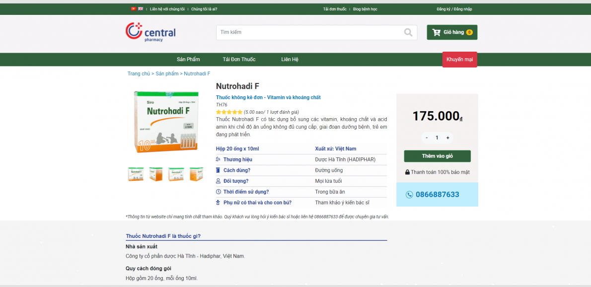 Thuốc Nutrohadi F được rao bán trên 1 website
