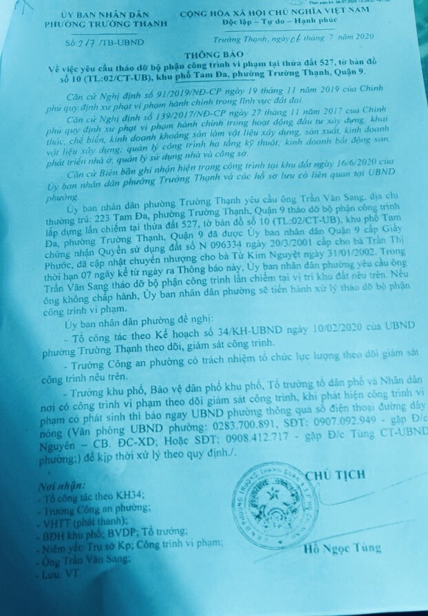 Cần cưỡng chế, xử lý nghiêm hành vi cố tình không thực hiện thông báo của UBND phường