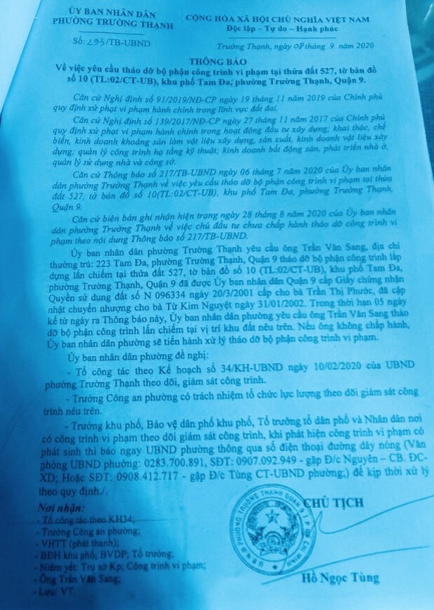 Cần cưỡng chế, xử lý nghiêm hành vi cố tình không thực hiện thông báo của UBND phường