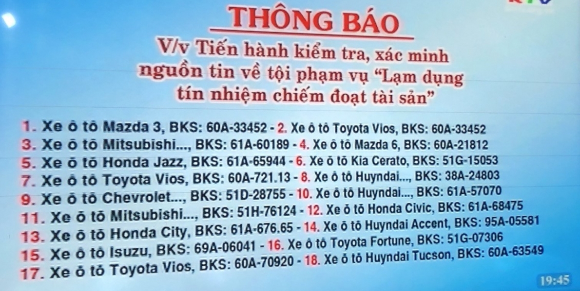Đồng Nai: Hàng chục chiếc xe ô tô cho thuê bị “mất tích”