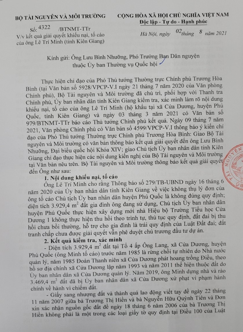 Bộ TN&MT chỉ ra nhiều sai phạm tại dự án nhà Hiệu bộ Trường Tiểu học Cửa Dương 1