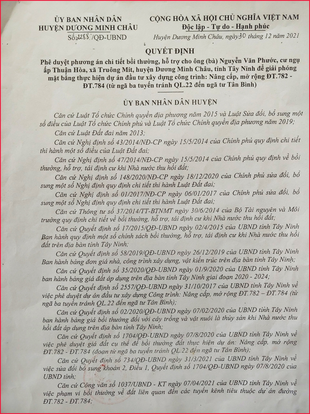 Cần bồi thường cho các hộ bị thu hồi đất theo đúng quy định của UBND tỉnh