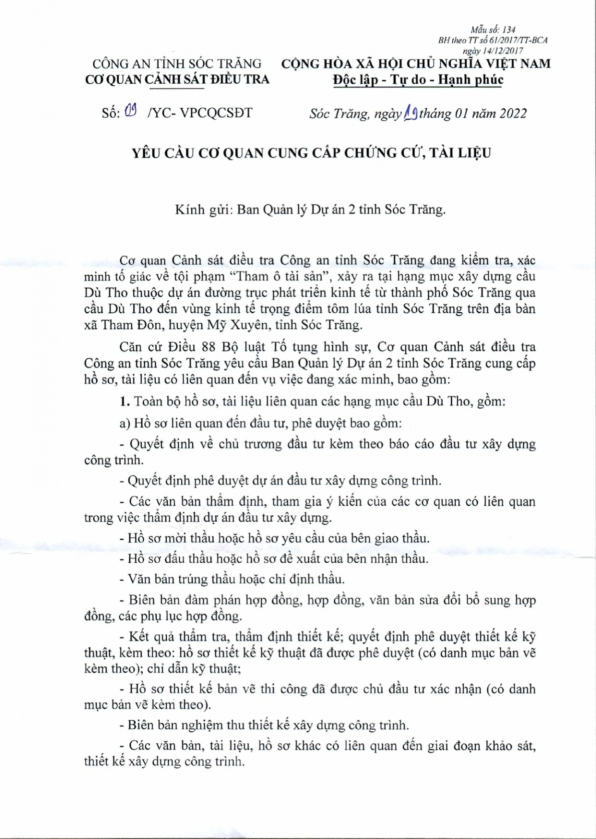 Công an Sóc Trăng thu thập hồ sơ cây cầu 125 tỉ đồng