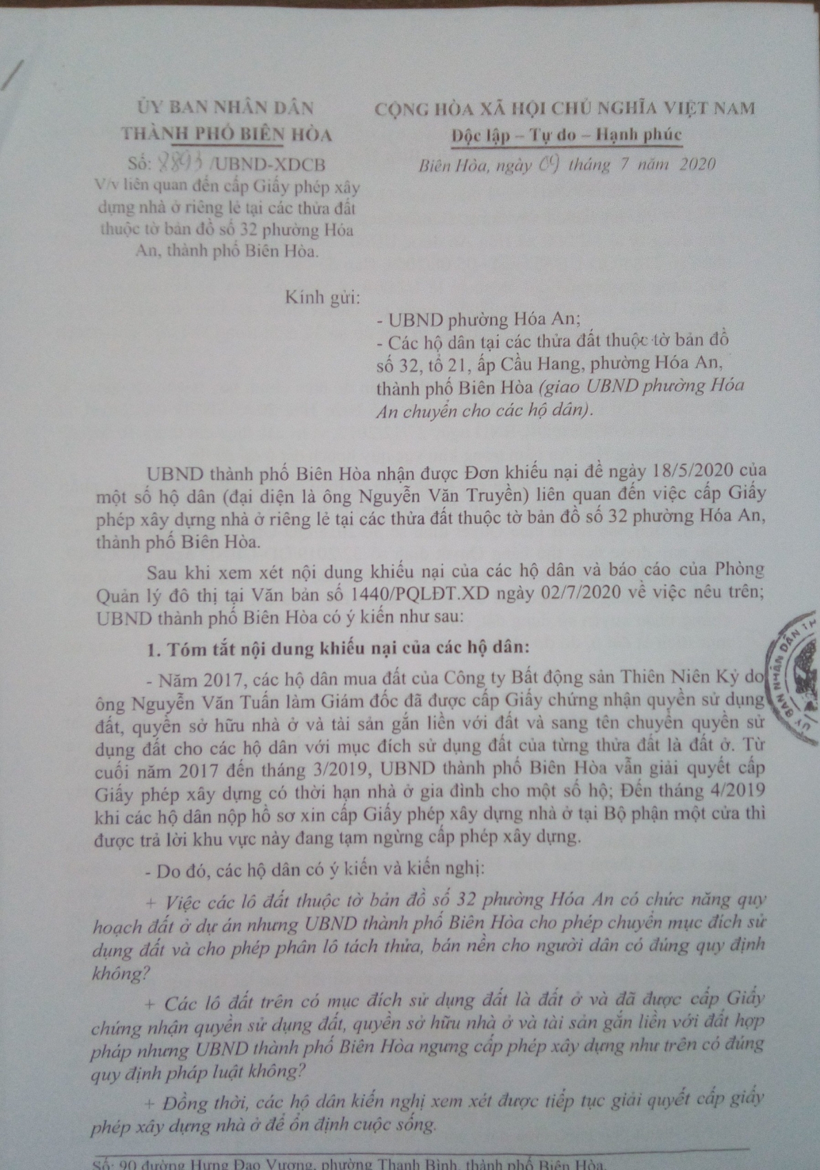 TP. Biên Hòa, tỉnh Đồng Nai: Sao chưa cấp phép xây dựng có thời hạn cho 38 hộ dân?