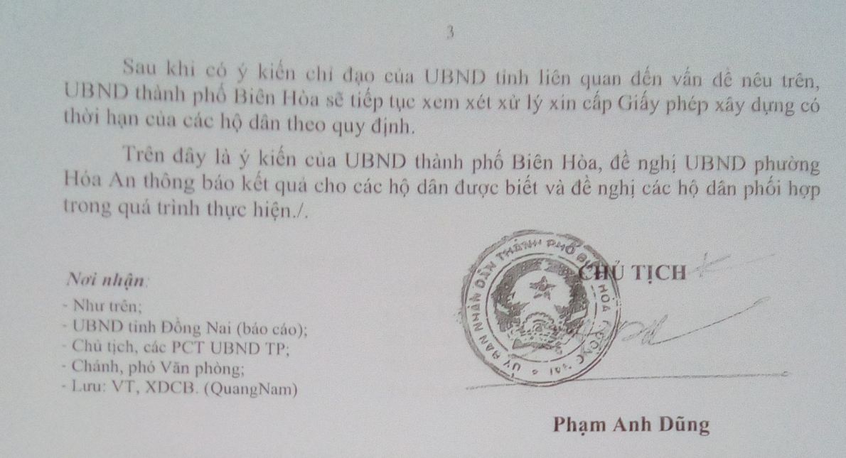 TP. Biên Hòa, tỉnh Đồng Nai: Sao chưa cấp phép xây dựng có thời hạn cho 38 hộ dân?