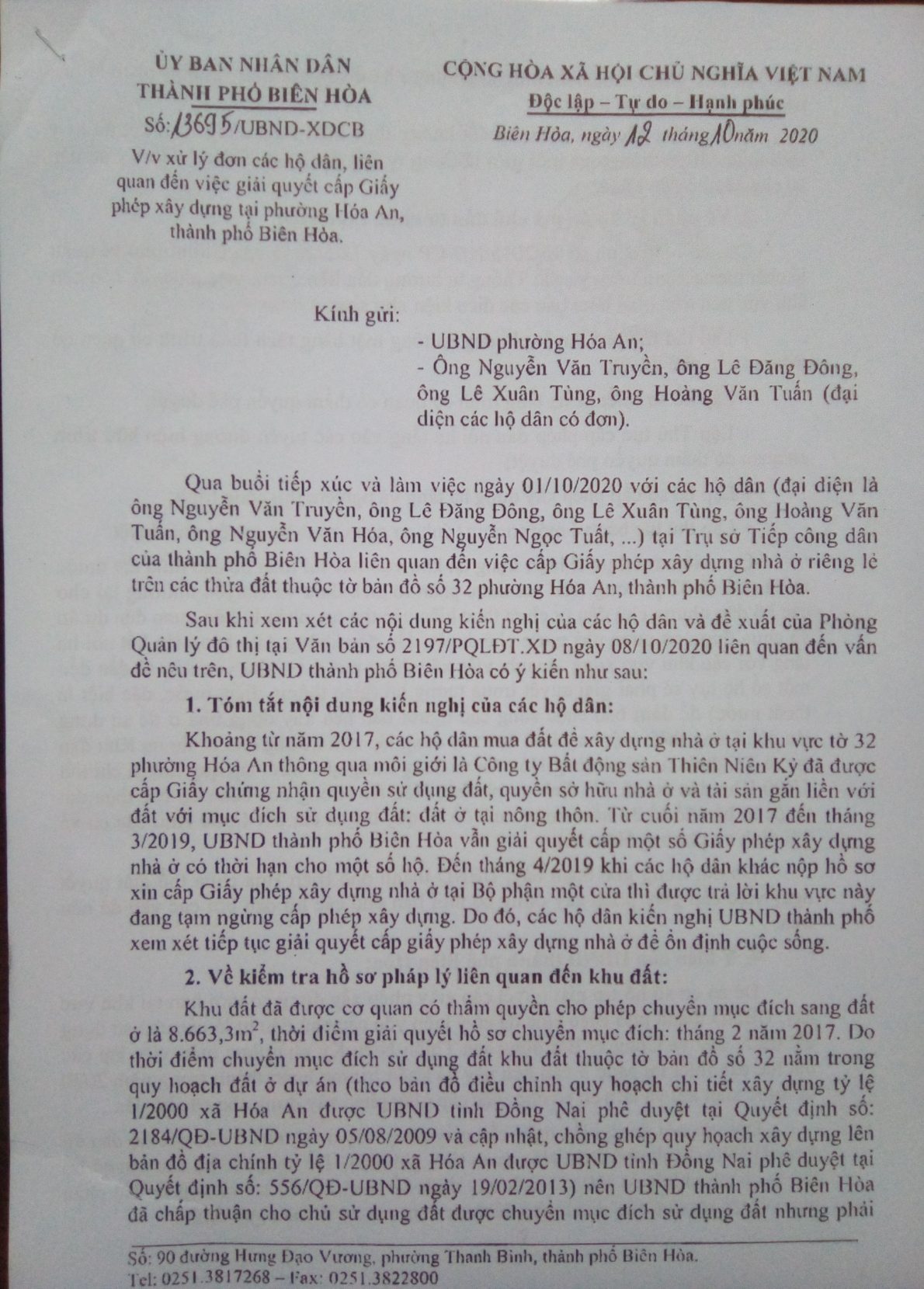 TP. Biên Hòa, tỉnh Đồng Nai: Sao chưa cấp phép xây dựng có thời hạn cho 38 hộ dân?