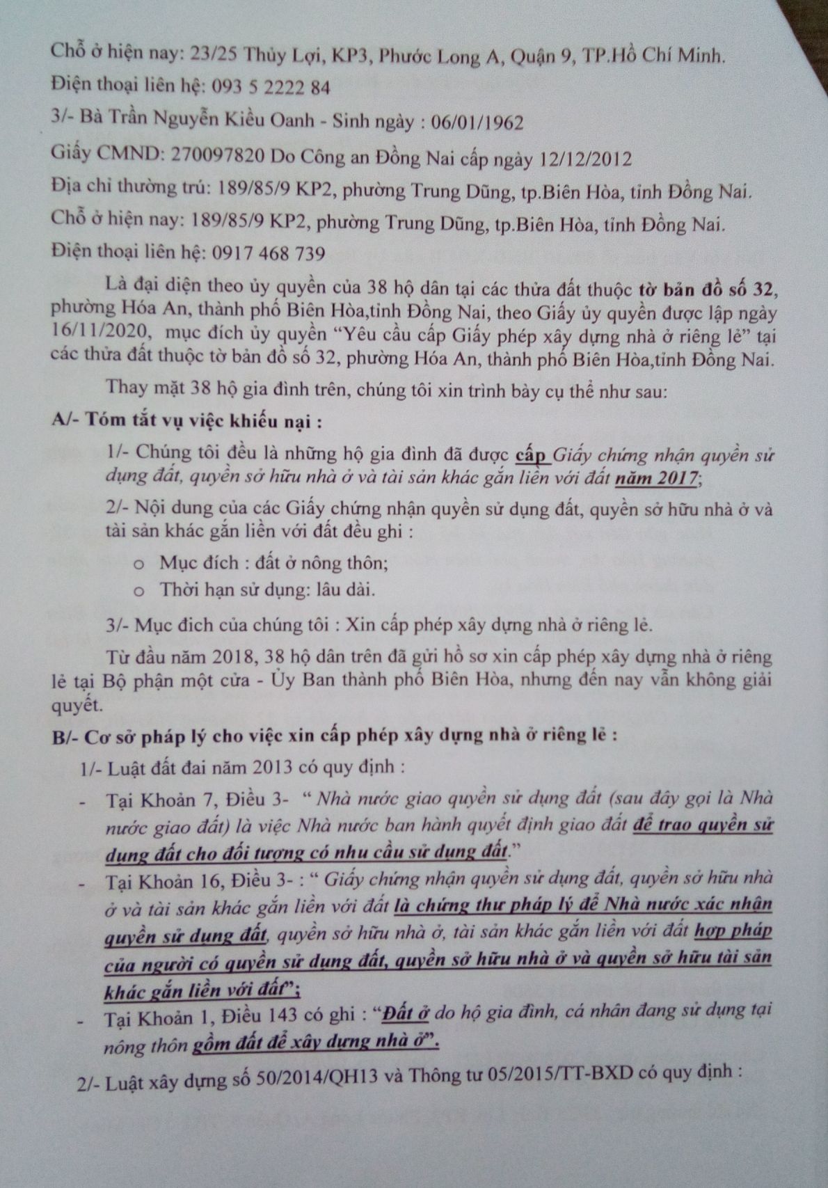 TP. Biên Hòa, tỉnh Đồng Nai: Sao chưa cấp phép xây dựng có thời hạn cho 38 hộ dân?