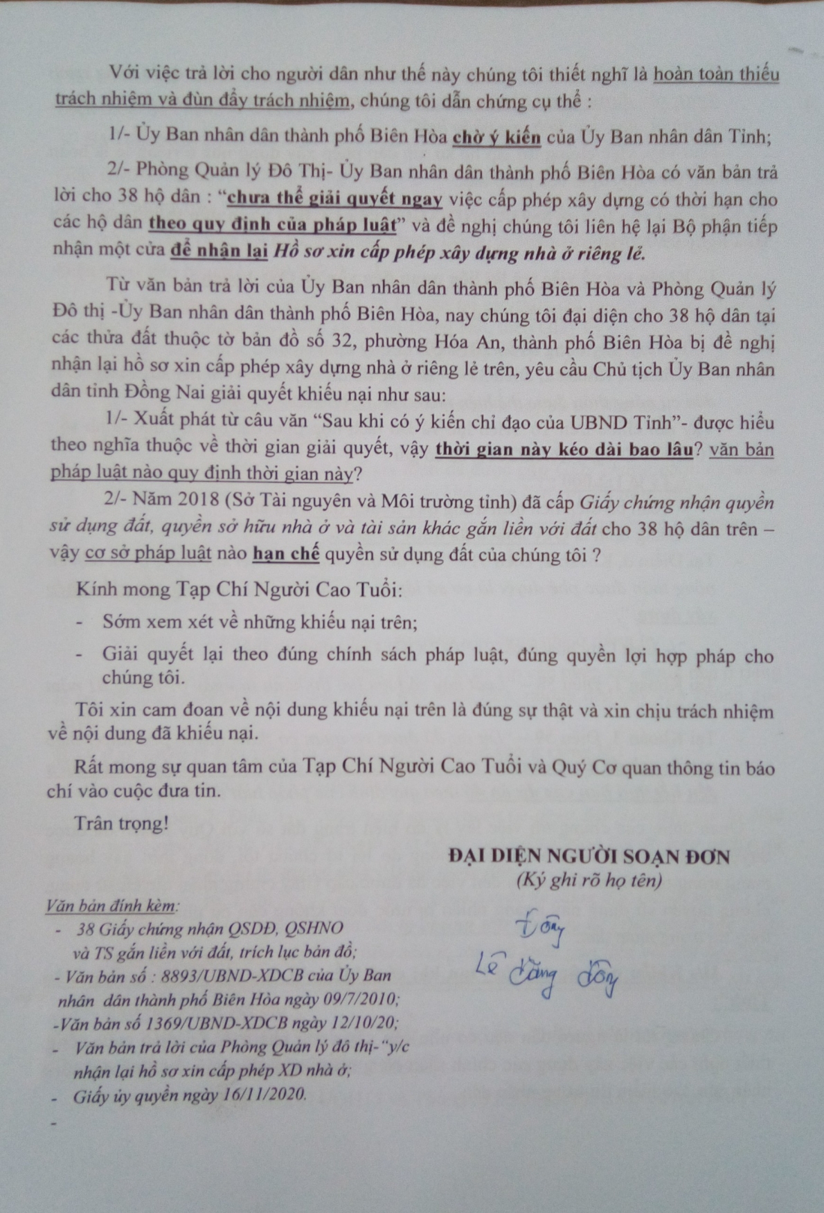 TP. Biên Hòa, tỉnh Đồng Nai: Sao chưa cấp phép xây dựng có thời hạn cho 38 hộ dân?