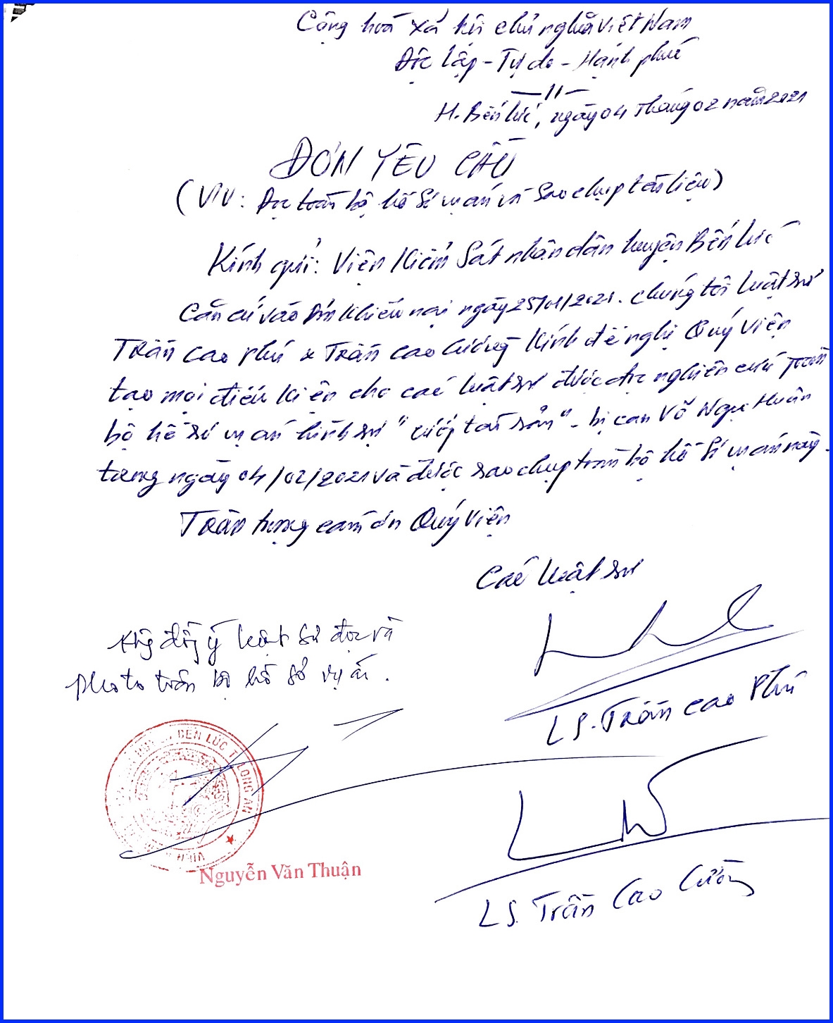 Viện KSND huyện Bến Lức, tỉnh Long An: Nhiều dấu hiệu cản trở hành nghề hợp pháp của các Luật sư!