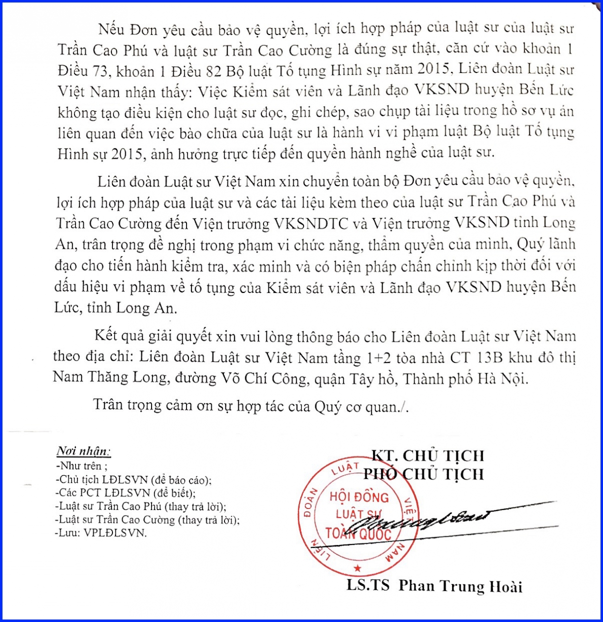 Viện KSND huyện Bến Lức, tỉnh Long An: Nhiều dấu hiệu cản trở hành nghề hợp pháp của các Luật sư!