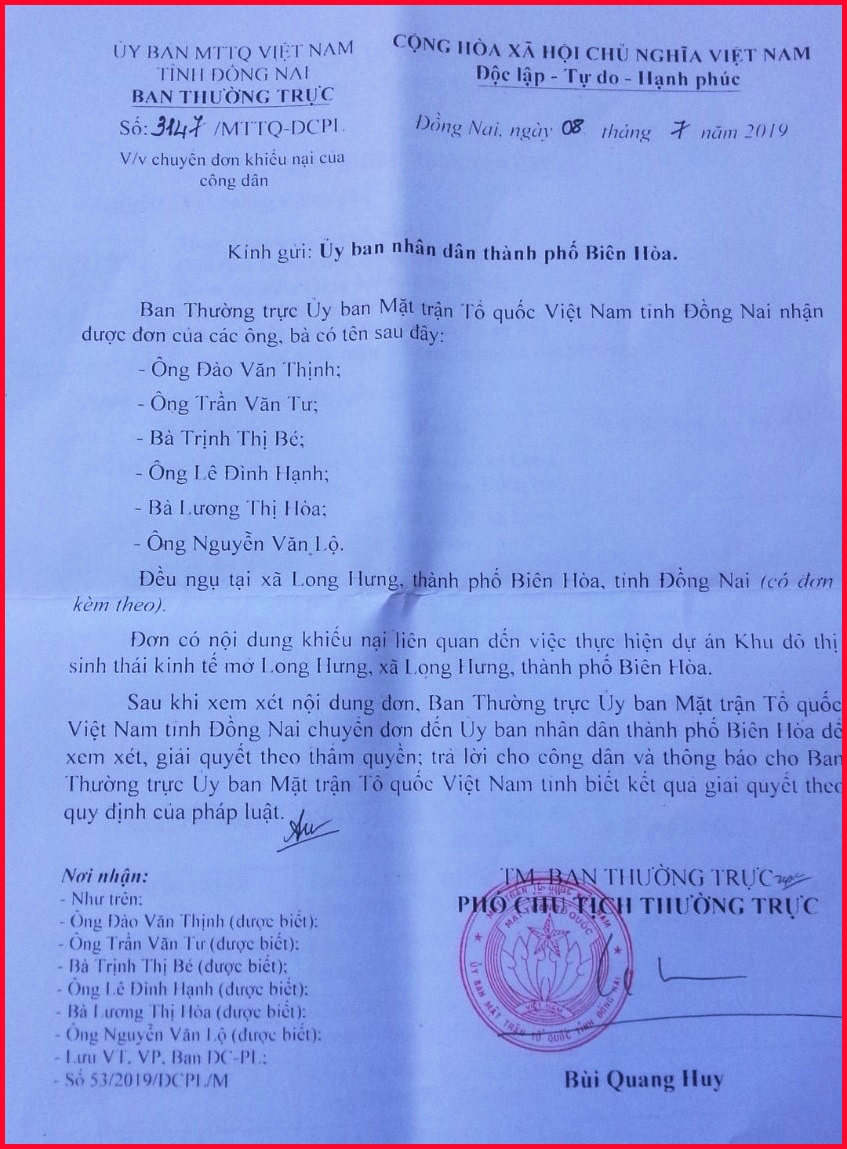 Viết tiếp bài “Dự án Khu đô thị kinh tế mở Long Hưng ở TP Biên Hòa, tỉnh Đồng Nai: Ngăn chặn và xử lý nghiêm những hành vi cố tình làm trái”: Để một số hộ dân cầu cứu đến bao giờ?