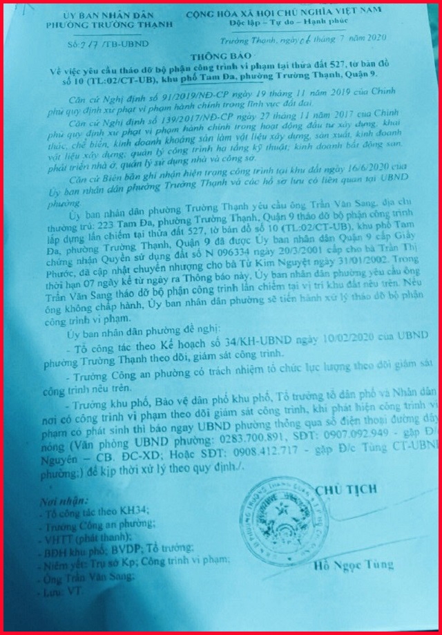 Phường Trường Thạnh, TP Thủ Đức, TP Hồ Chí Minh: Sao không xử lý hành vi cố tình chiếm đất người khác?