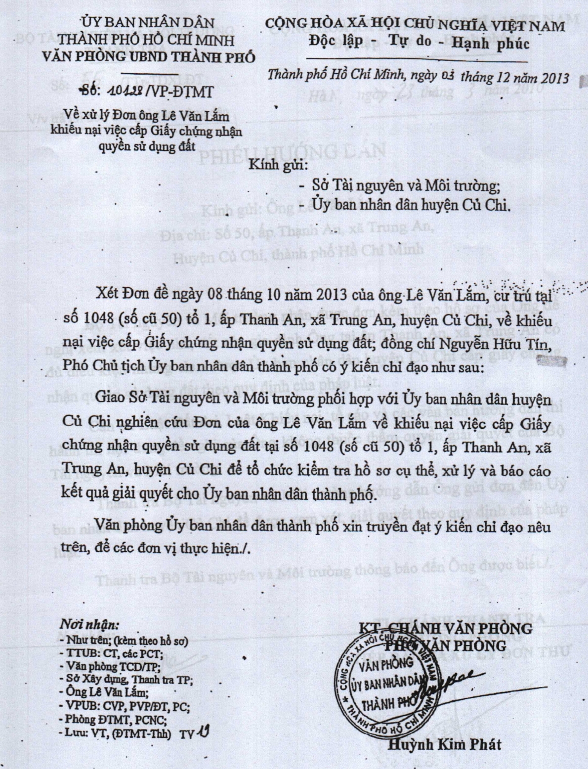 Xã Trung An, huyện Củ Chi, TP Hồ Chí Minh: “Ngâm” hồ sơ của ông Lê Văn Lắm đến bao giờ?