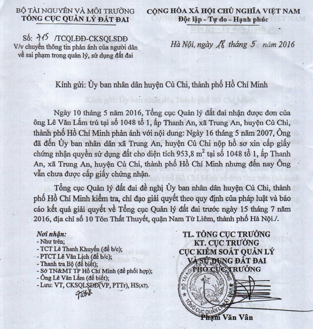 Xã Trung An, huyện Củ Chi, TP Hồ Chí Minh: “Ngâm” hồ sơ của ông Lê Văn Lắm đến bao giờ?