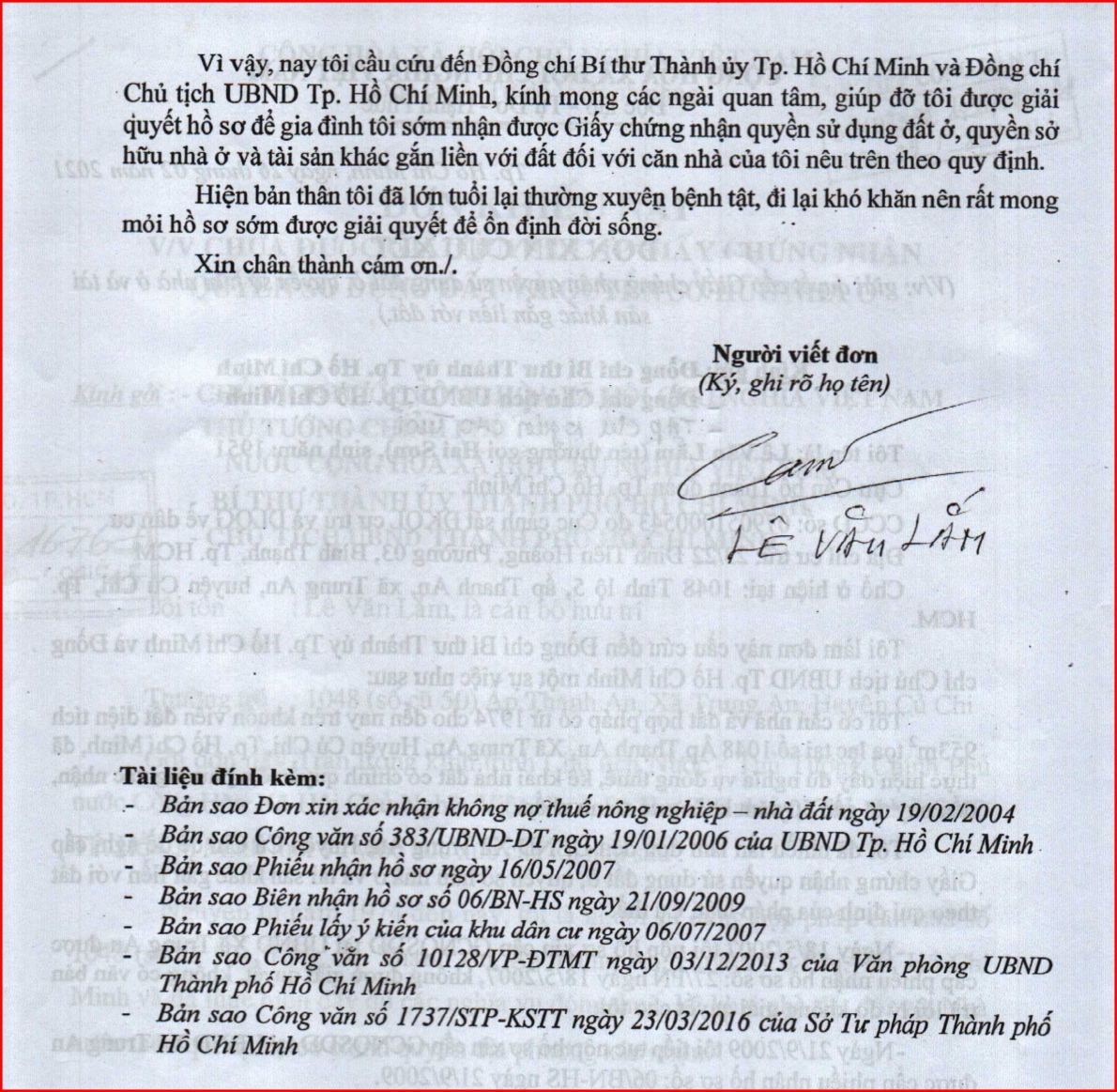 Xã Trung An, huyện Củ Chi, TP Hồ Chí Minh: “Ngâm” hồ sơ của ông Lê Văn Lắm đến bao giờ?