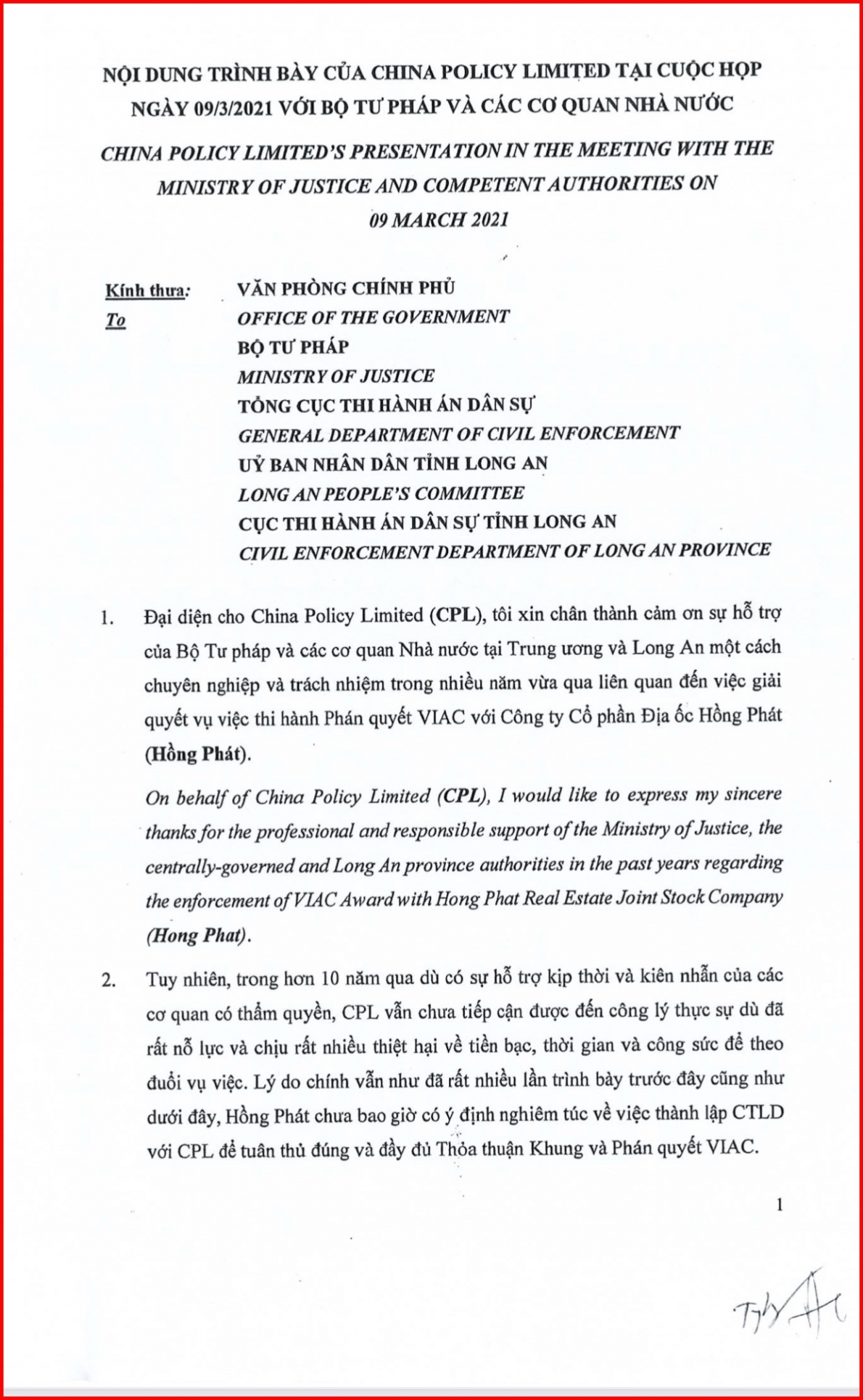 CPL yêu cầu “trảm” Phán quyết Trọng tài, thể hiện trái luật!