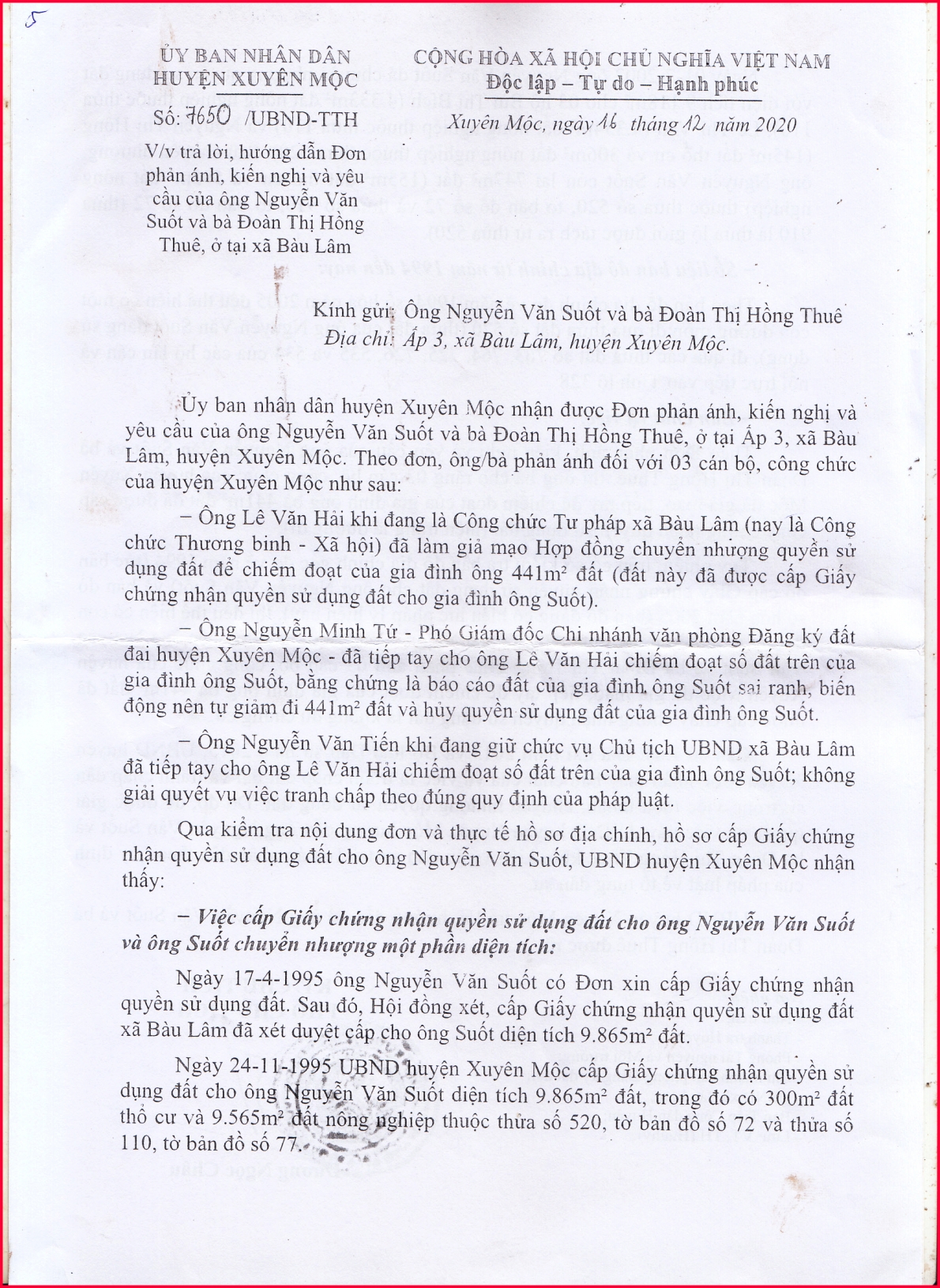 Huyện Xuyên Mộc, tỉnh Bà Rịa – Vũng Tàu: Một kiểu bao che lộ liễu!