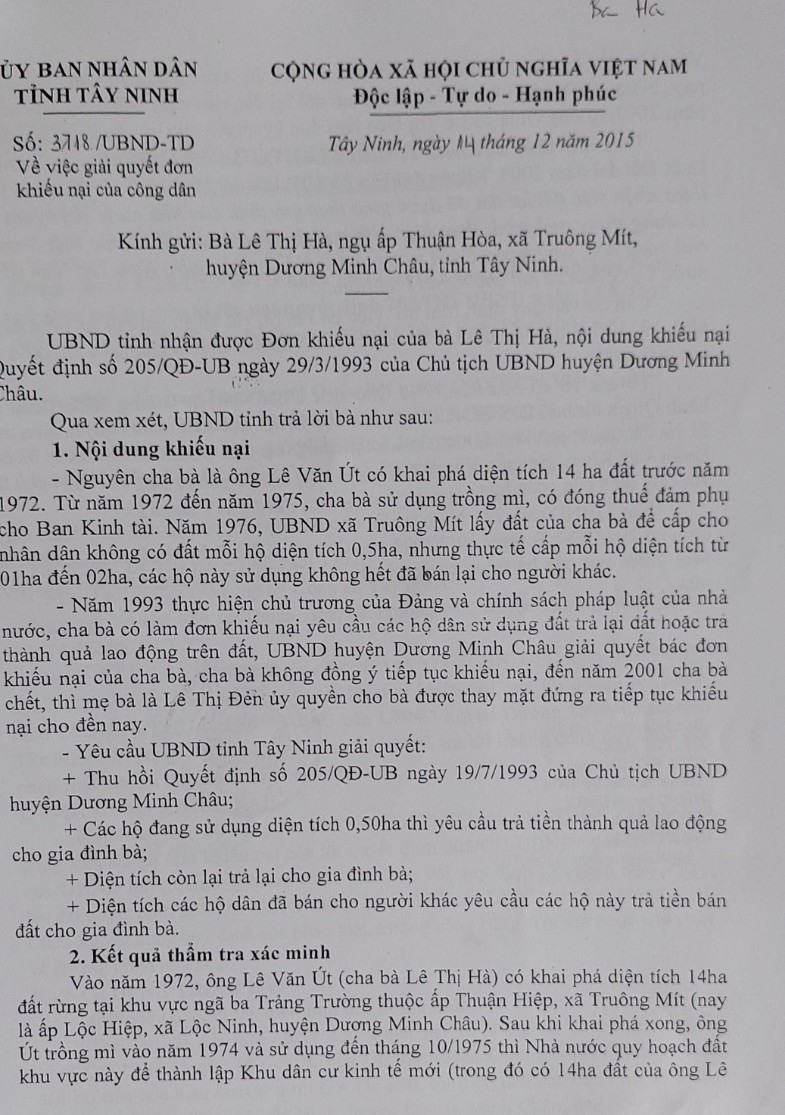Tây Ninh: Mập mờ thu đất của gia đình có công với cách mạng và cách giải quyết thiếu căn cứ