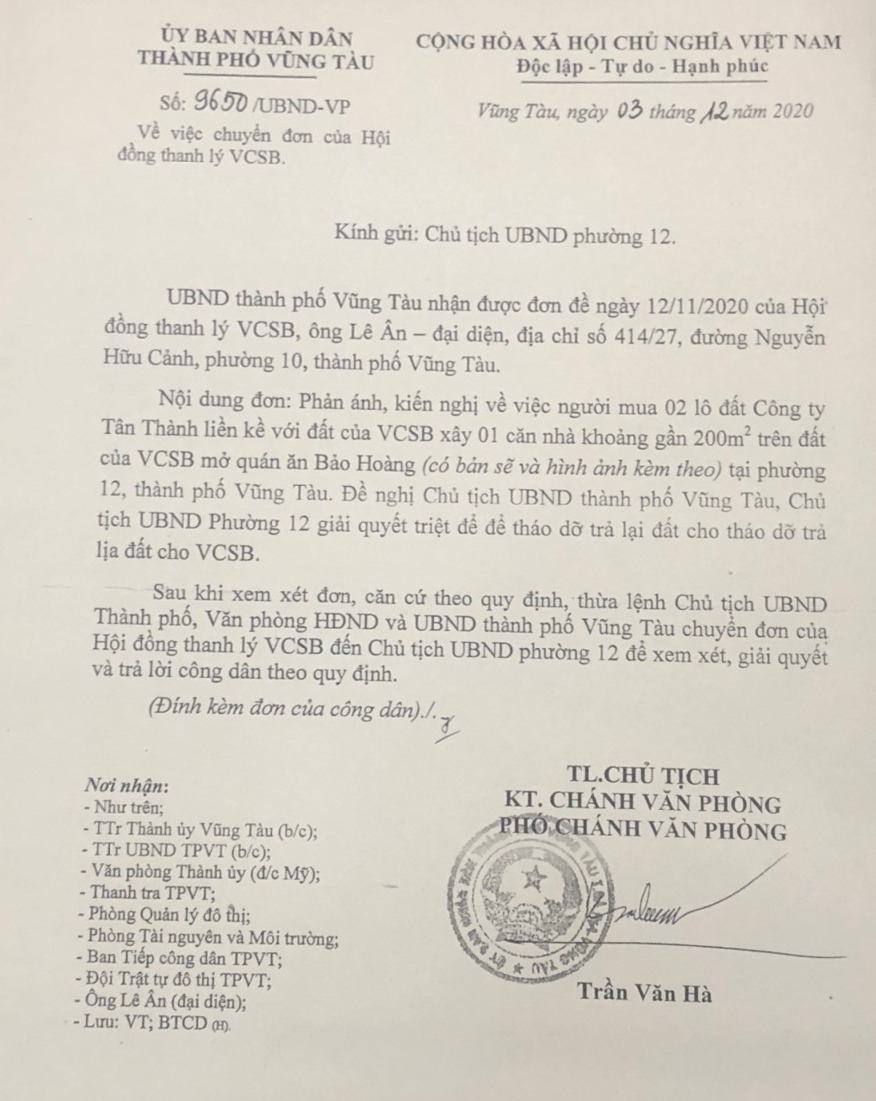 Chủ tịch UBND phường 12 bị tố không chấp hành chỉ đạo của Chủ tịch UBND TP Vũng Tàu