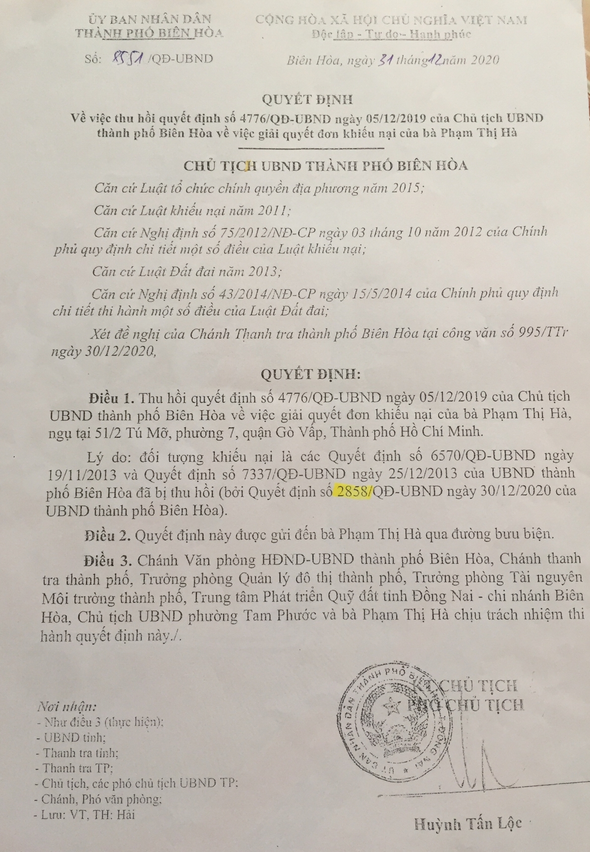 Thu hồi đất và giải quyết khiếu nại theo 