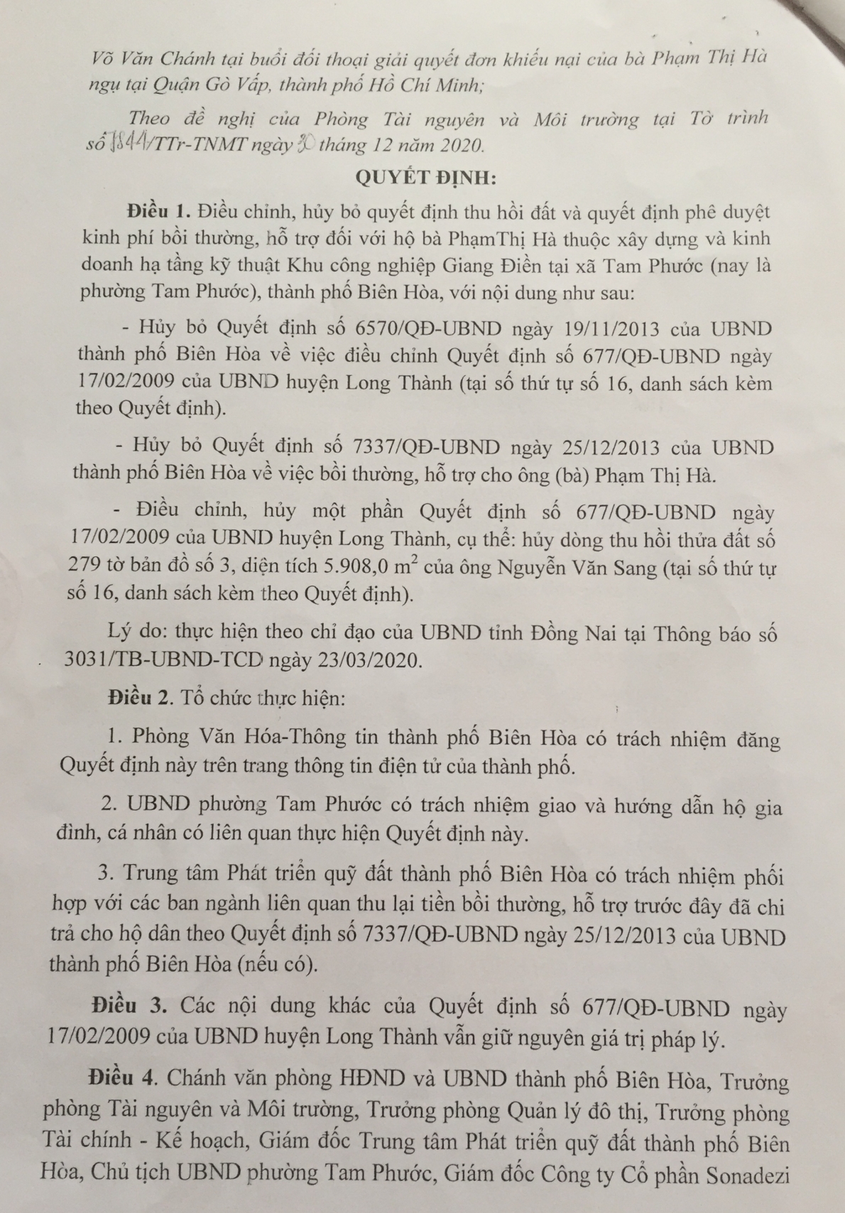 Thu hồi đất và giải quyết khiếu nại theo 