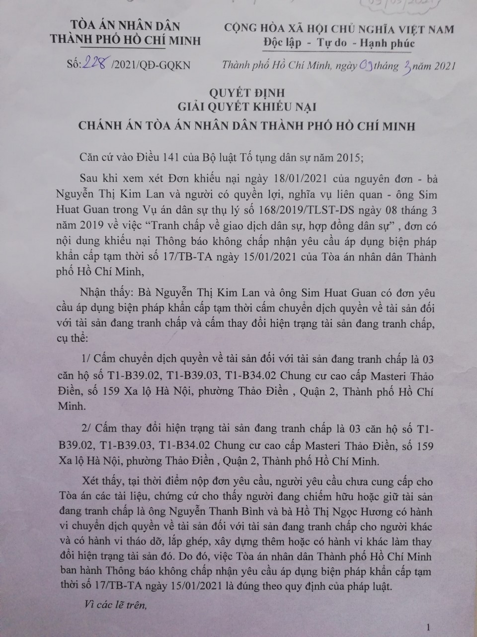 TAND TP. Hồ Chí Minh giải quyết vụ án dân sự: Nguyên đơn kêu cứu Viện trưởng Viện Kiểm sát nhân dân Tối cao