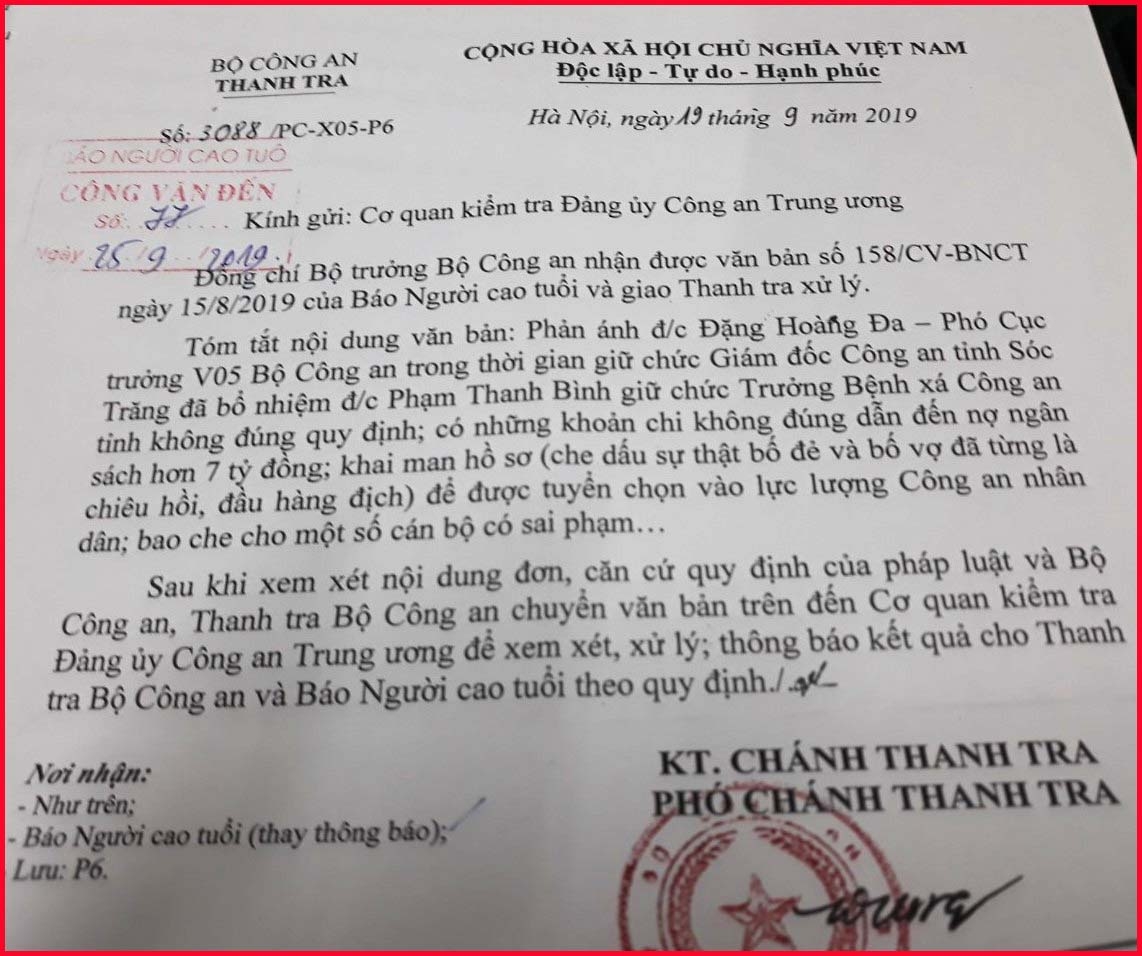 Bộ trưởng Bộ Công an đã kỷ luật Thiếu tướng Đặng Hoàng Đa bằng hình thức Cảnh cáo