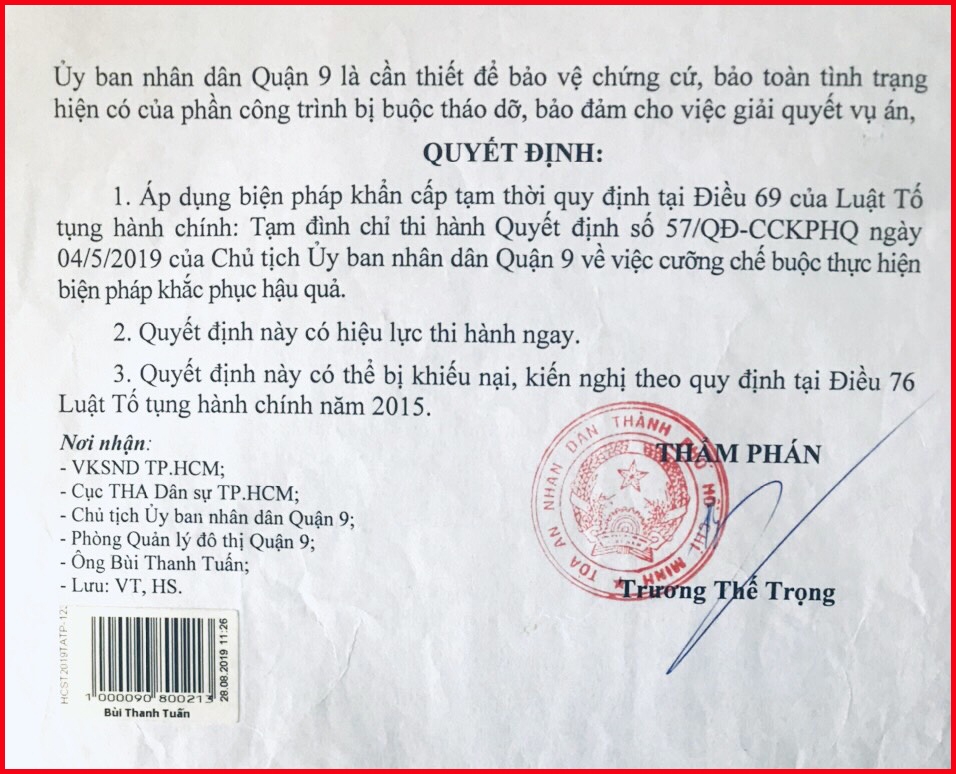 Quận 9, TP Hồ Chí Minh: Tranh chấp phải chờ quyết định có hiệu lực pháp luật của Tòa án!