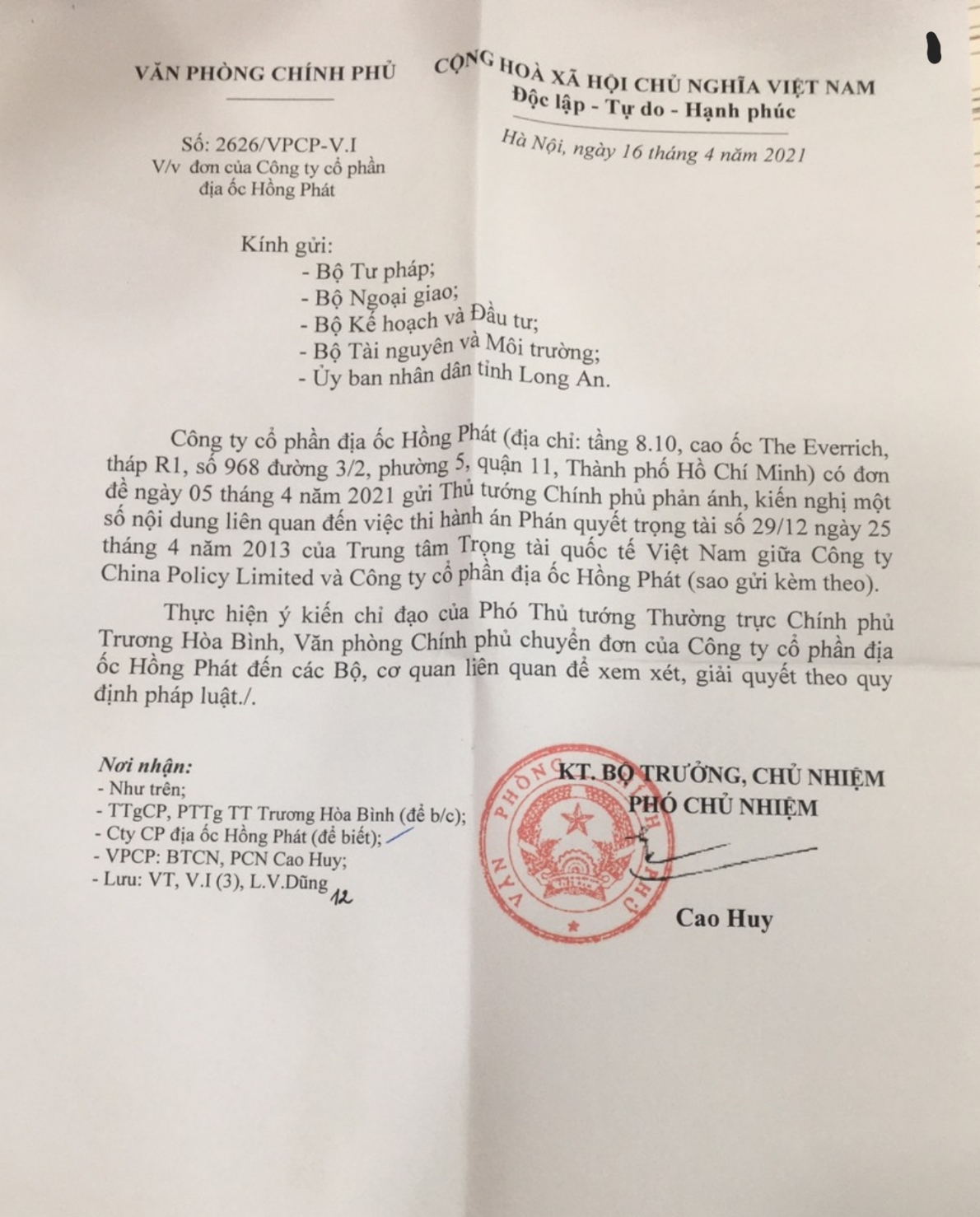 Phó Thủ tướng Thường trực Trương Hoà Bình chỉ đạo xử lý đơn tố cáo