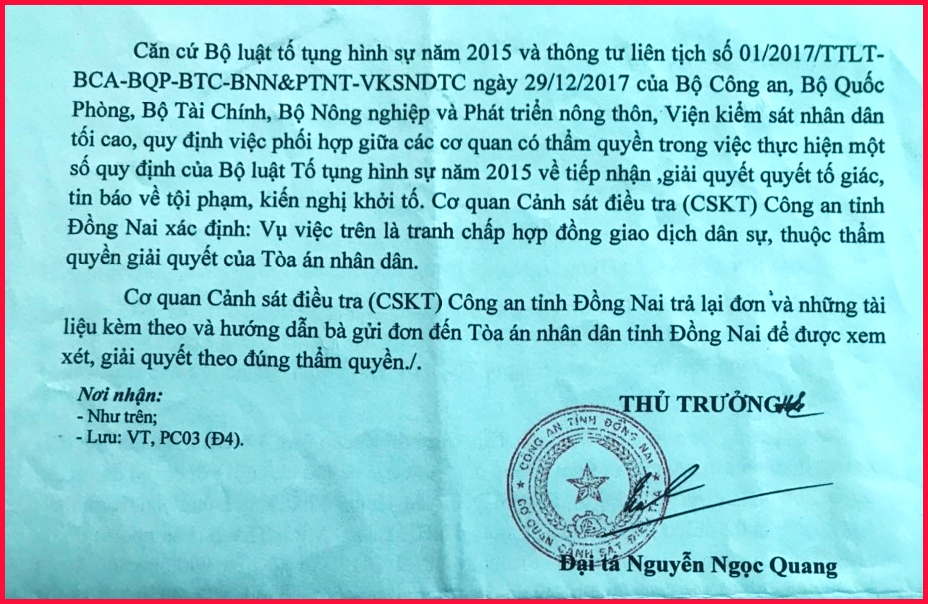 Về thực hiện Dự án Khu dân cư Al-Cl (đô thị Dầu Giây), tỉnh Đồng Nai: ​​​​​​​Cần xác minh làm rõ dấu hiệu lừa đảo, làm trái