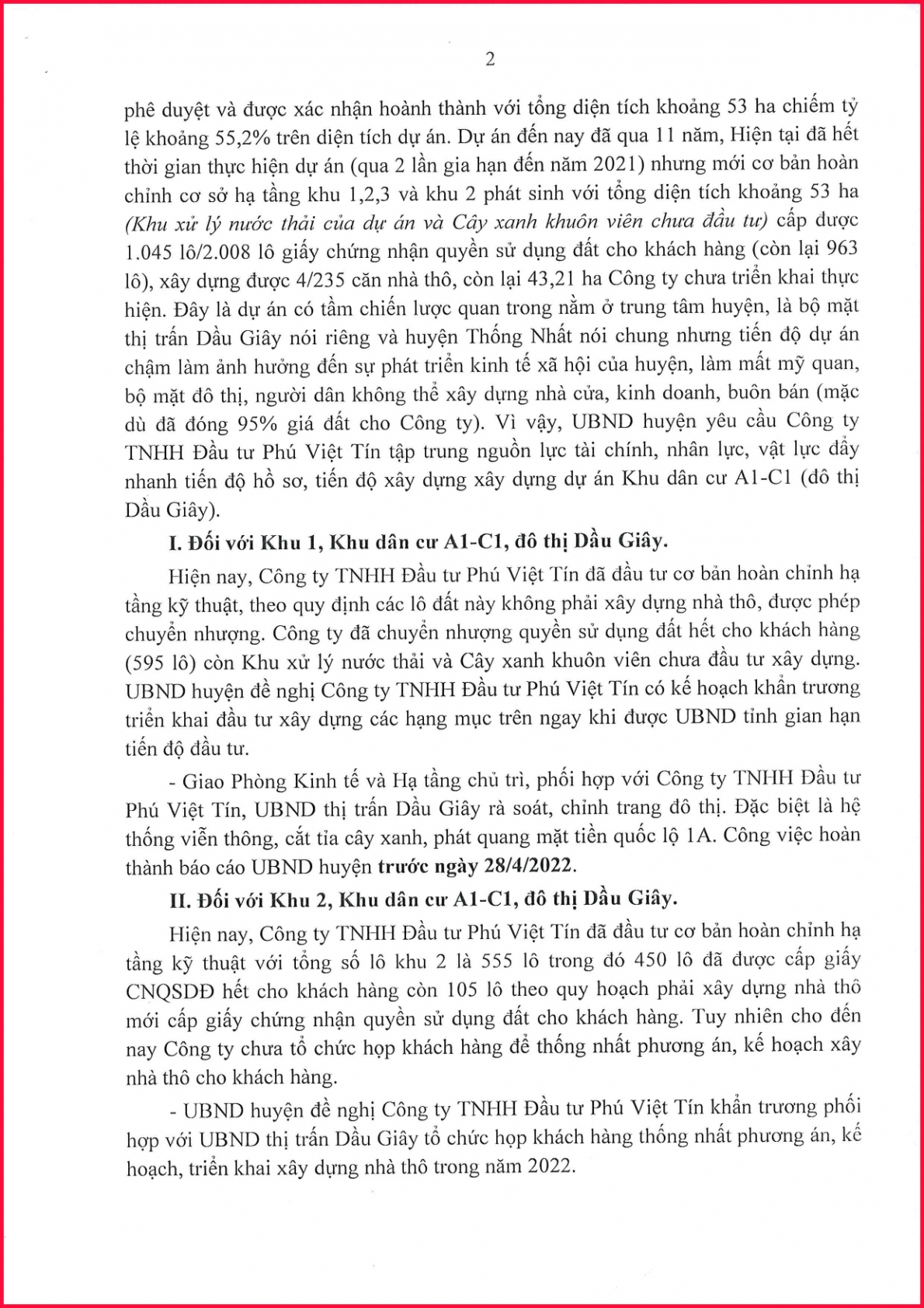 Về thực hiện Dự án Khu dân cư Al-Cl (đô thị Dầu Giây), tỉnh Đồng Nai: ​​​​​​​Cần xác minh làm rõ dấu hiệu lừa đảo, làm trái