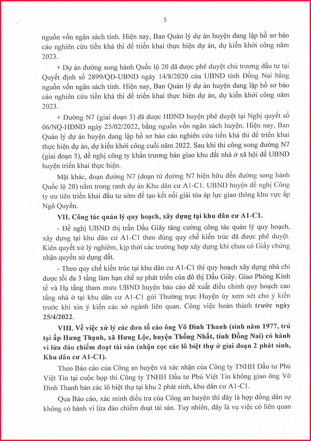 Về thực hiện Dự án Khu dân cư Al-Cl (đô thị Dầu Giây), tỉnh Đồng Nai: ​​​​​​​Cần xác minh làm rõ dấu hiệu lừa đảo, làm trái